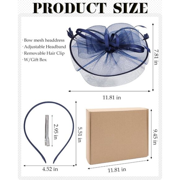 Women Bow Derby Hat Polyester Navy Blue Elegant Fashion Event Accessory main image 6